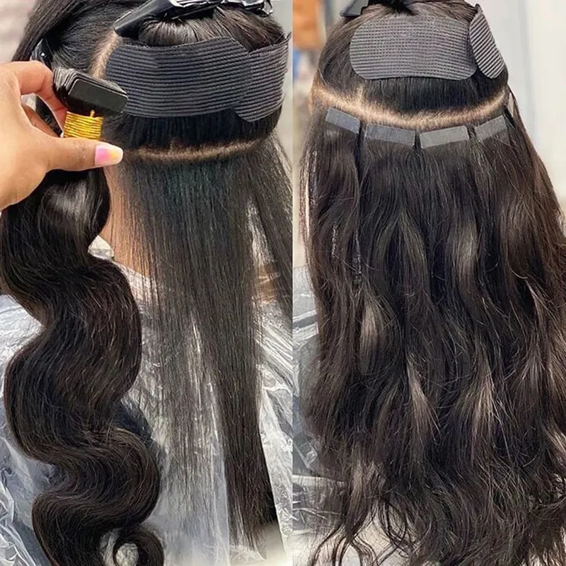 Body Wave Tape In Extensions Human Hair #1B Natural Black Tape on Hair Extensions Vietnamese Real Human Hair Seamless Skin Weft Tape Ins Tape-In Human Hair Extensions For Adding Length and Volume 50G 20Pcs/Pack