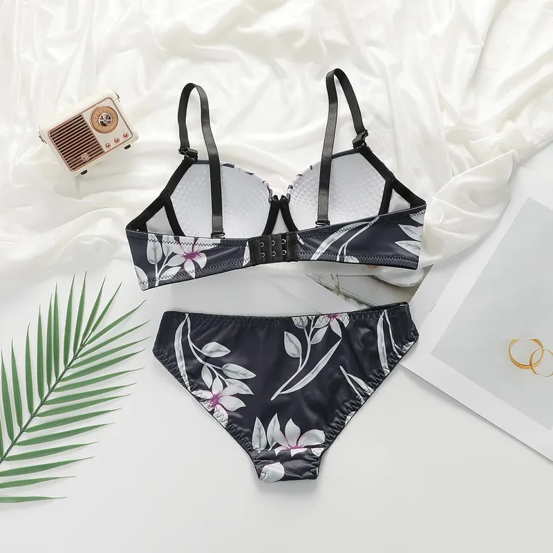 Sexy Lingerie Set for Women Pretty Printed Brassiere Push Up Bra with Steel Ring Everyday Underwear Panty Bras Set S-XL