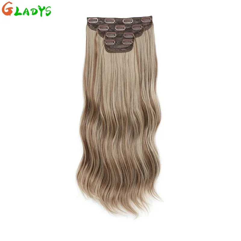 Gladys 220g/4Pcs 11 Clips Ins Ombre Grey Synthetic Hair Extensions 22 Inch Body Wave Ombre Brown Clip Ins Daily Use Hair Pieces