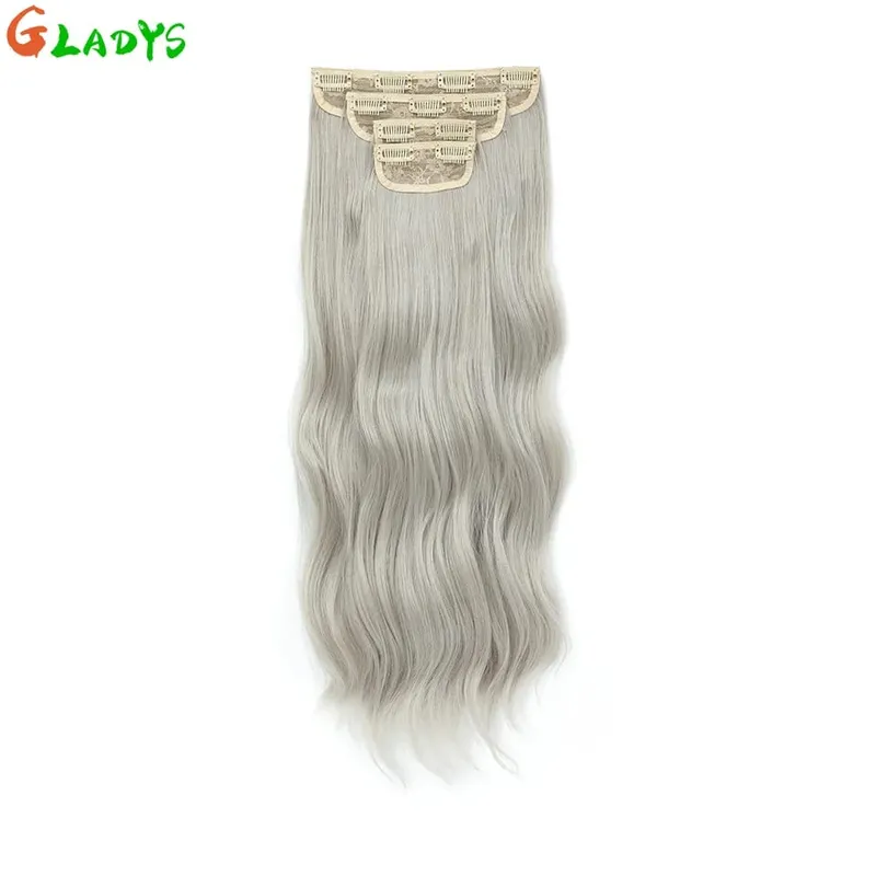Gladys 220g/4Pcs 11 Clips Ins Ombre Grey Synthetic Hair Extensions 22 Inch Body Wave Ombre Brown Clip Ins Daily Use Hair Pieces