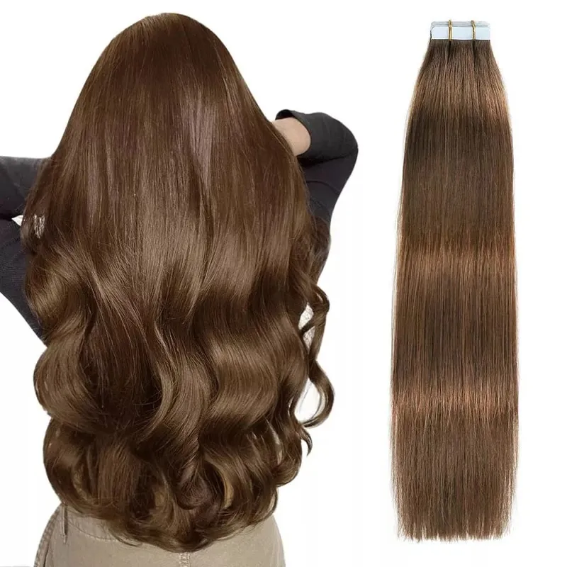Human Hair Extensions Tape in Hair Extensions Invisible Tape in Hair Extensions Chocolate Brown Tape ins Extensions #4 20pcs 50g