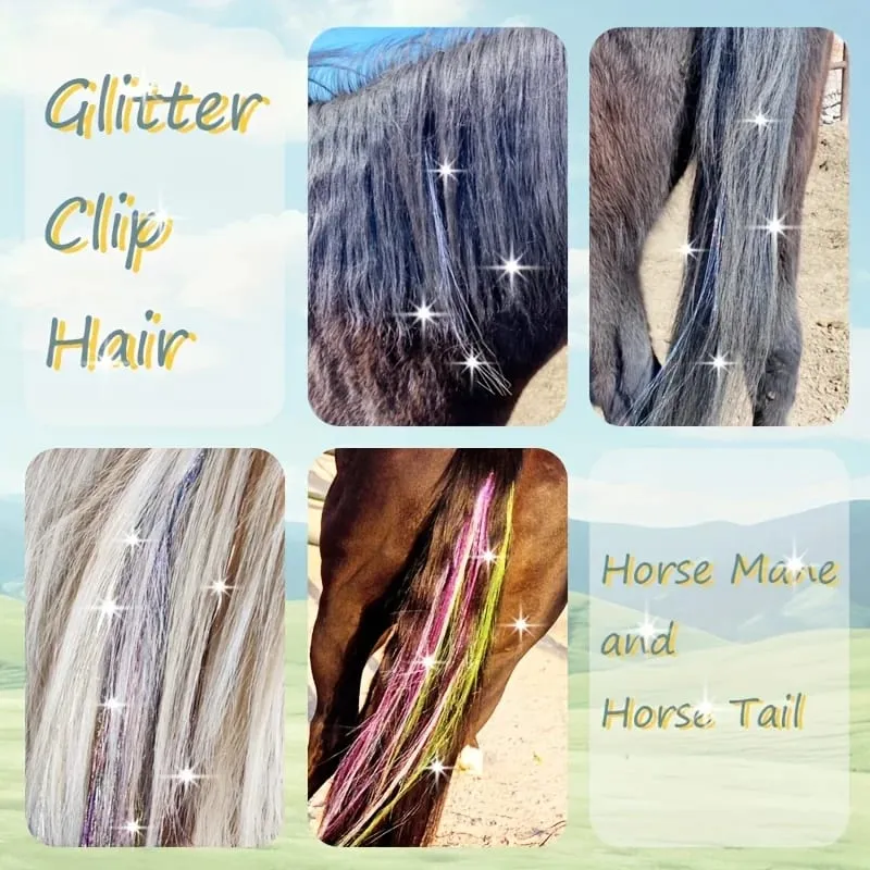 20-inch 6-clip synthetic fibers hair extensions glittery fairy hair extensions sparkly horse hair shimmering set for horse