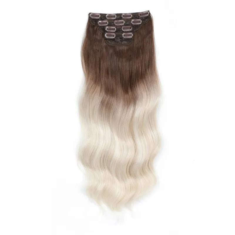 24Inch Clips Body Wave Bundle Ombre Grey Blonde P27/613 4Pcs/Lot Clip In 220g Ombre Brown 6# High Temperature Bio Synthetic Hair