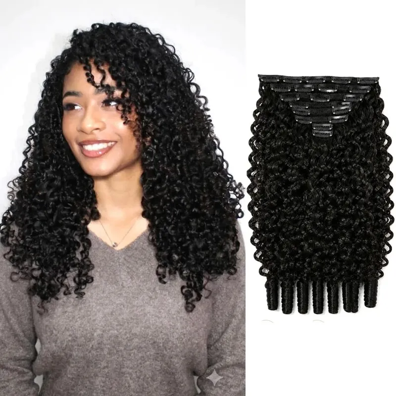 120g Burmese Curly Clip in Hair Extensions Clip Ins Human Hair 8 Pcs Per Set With 18 Clips Human Hair Extensions For Black Women