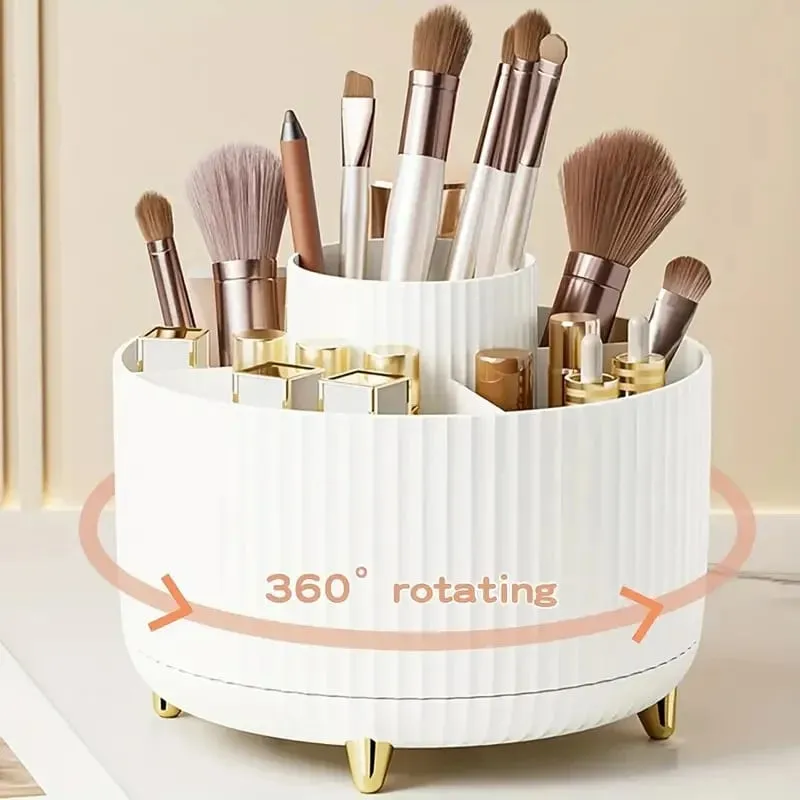 360° Rotating Makeup Organizer Makeup Holder Cosmetic Storage with 5 Compartments Multi-Functional Holder for Brushes Pen