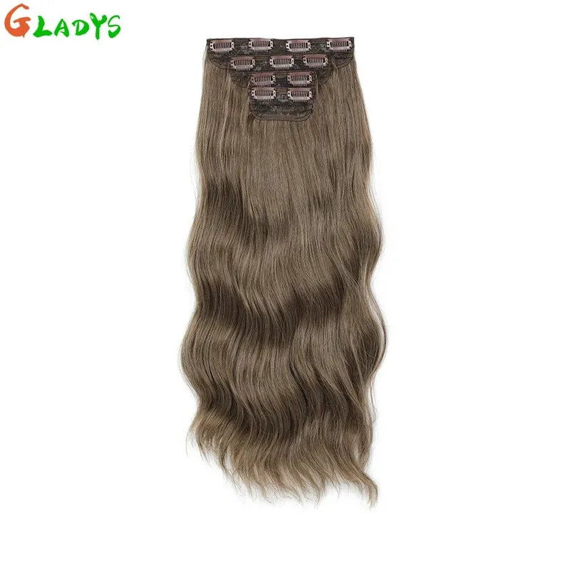 Ombre Clip Ins Synthetic Hair Extensions High Temperature Fiber Body Wave Brown 11 Clip Ins Daily Use Hair Piece Extensions