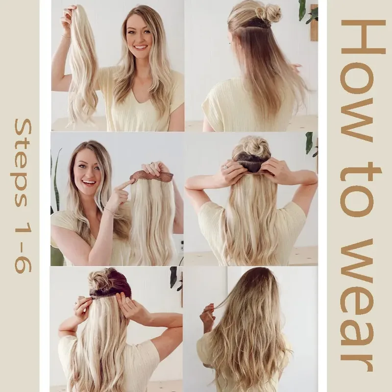 Cabelo longo e reto sintético, 5 clipes de extensão, clipes em fibra de alta temperatura, preto, marrom
