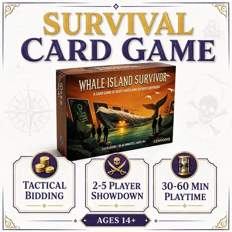Whale Island Survivor Card Game for 2-5 Players Survival Strategy Adventure with Role Cards Skill Choices Ages 14+