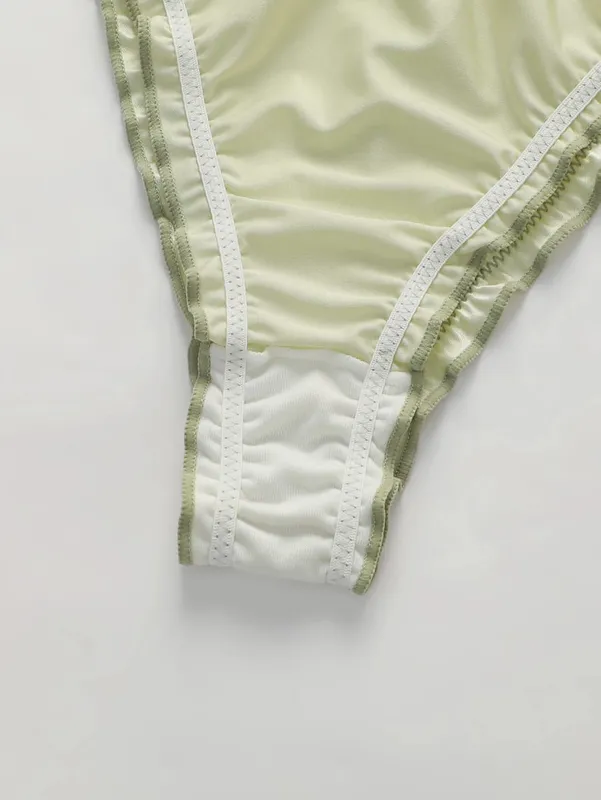2Sets Women Satin Triangle Lingerie Set Wireless Front Closure Bra with Ruffle Trim Soft Comfortable Bra and Panty Set for Daily