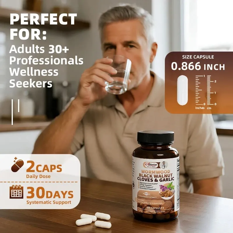 Alliwise 16-in-1 Black Walnut Wormwood Capsules Rapid Gut Cleanse & Digestive Health with Clove Garlic Turmeric Liposomal Delivery 98% Absorption Vegan Gluten-Free