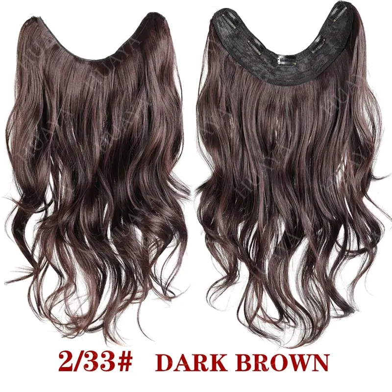Grampo em extensões de cabelo 20 "extensão de cabelo de uma peça longo ondulado em camadas penteados naturais macios sintéticos postiços para mulher