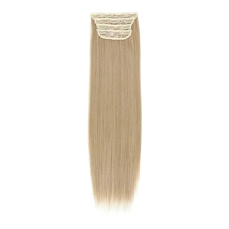 Straight High Temperature Fiber 11 Clips Ins Hair Extensions 24 Inch Orange Brown Synthetic Hair Daily Use Hair Pieces For Women