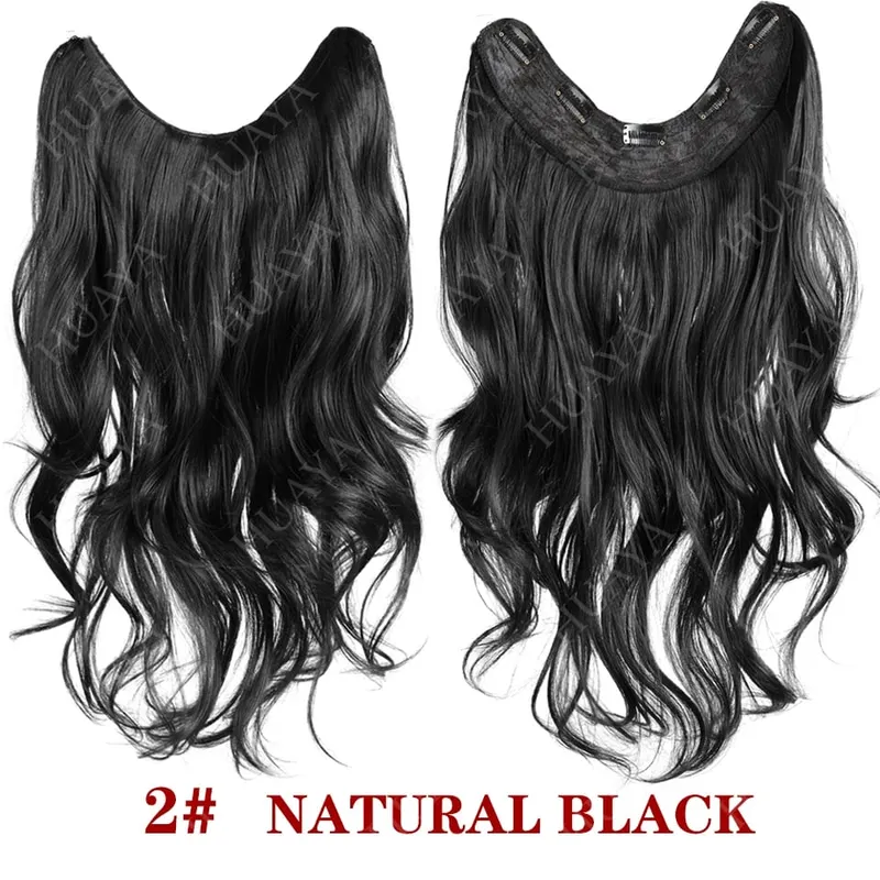 Grampo em extensões de cabelo 20 "extensão de cabelo de uma peça longo ondulado em camadas penteados naturais macios sintéticos postiços para mulher