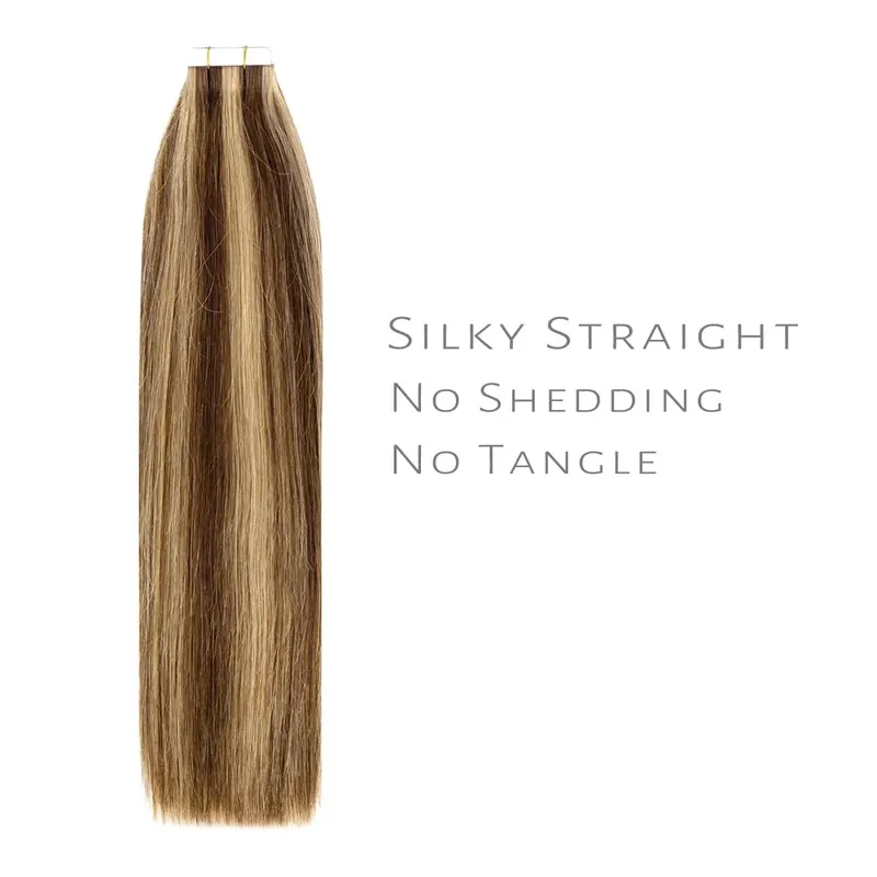 Tape In Hair Extensions Human Hair 50G 20Pcs #4/27 Highlight Color Tape Ins Straight Double Sided Skin Weft Remy Human Hair Tape