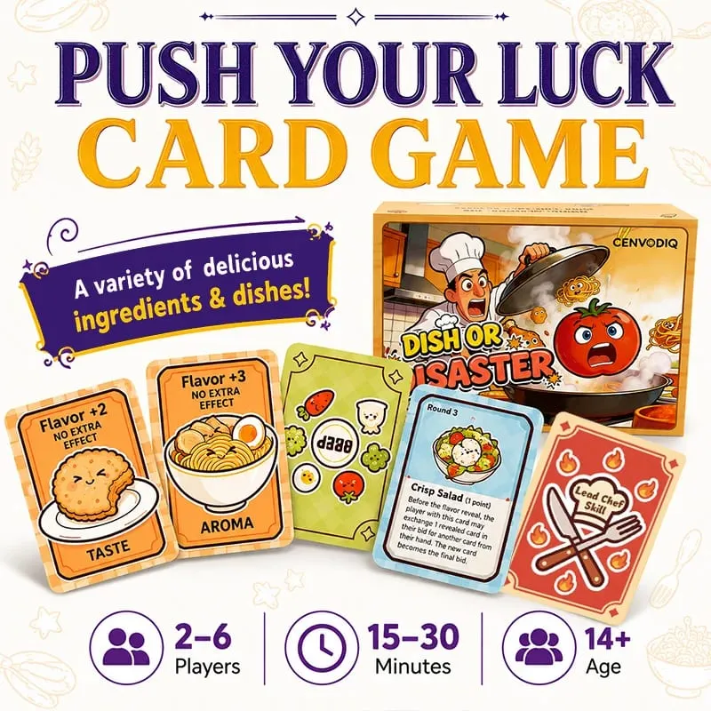 Food Strategy Card Game for 2-6 Players Fast Party Game with Hidden Cards Bidding Choices Push Your Luck Reveals Ages 14+
