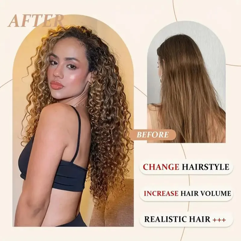 Synthetic Kinky Curly Clip On Hair Extensions Black Blonde Fluffy Kinky Curly Full Head Fake Pieces Hair Extensions For Women