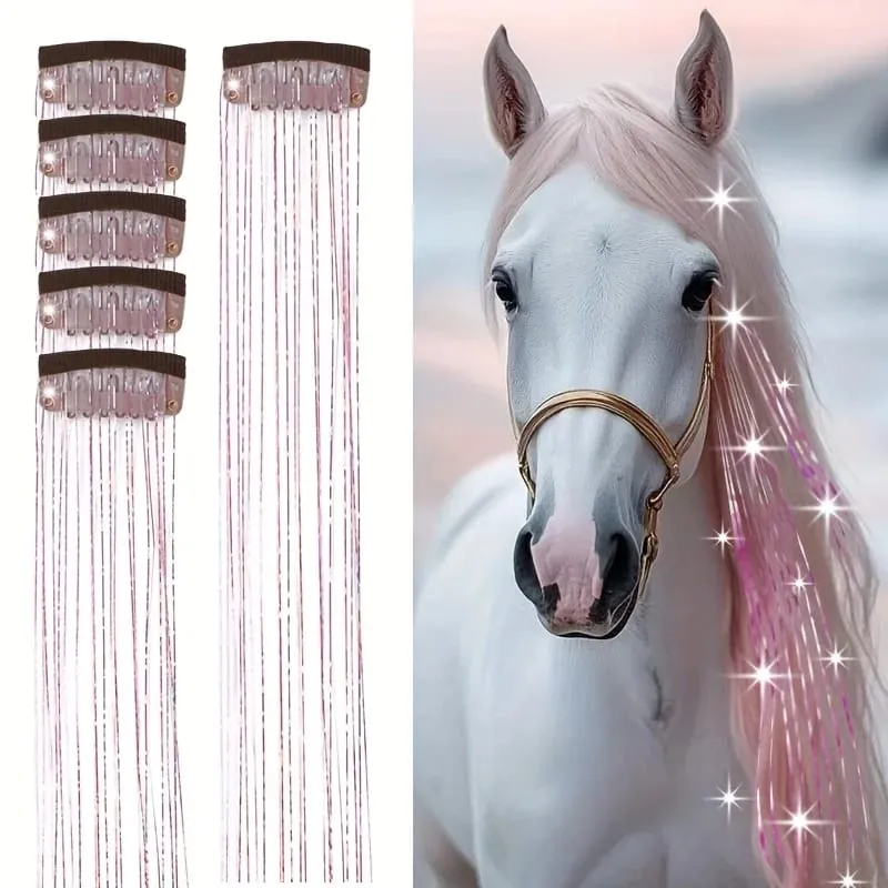 20-inch 6-clip synthetic fibers hair extensions glittery fairy hair extensions sparkly horse hair shimmering set for horse