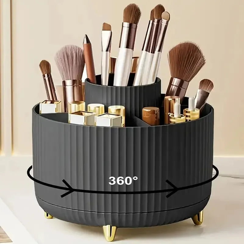 360° Rotating Makeup Organizer Makeup Holder Cosmetic Storage with 5 Compartments Multi-Functional Holder for Brushes Pen