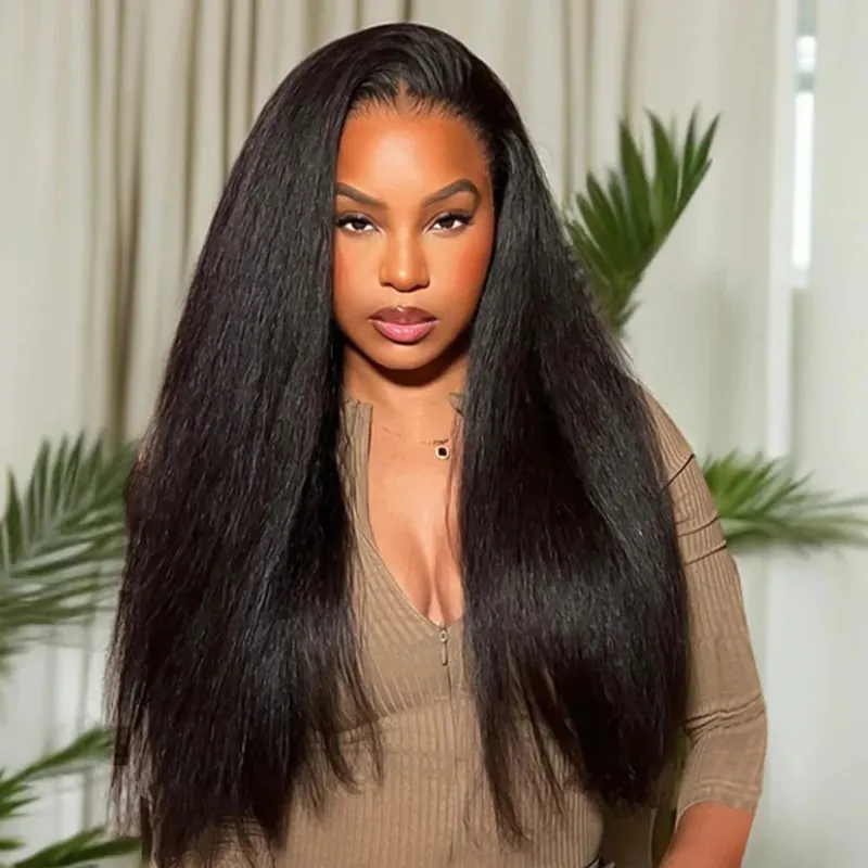 Natural Black Tape in Hair Extensions Real Human Hair Light Yaki Tape ins #1B Yaki Straight