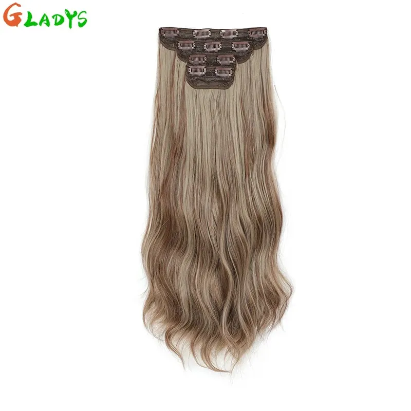 Gladys 220g/4Pcs 11 Clips Ins Ombre Grey Synthetic Hair Extensions 22 Inch Body Wave Ombre Brown Clip Ins Daily Use Hair Pieces