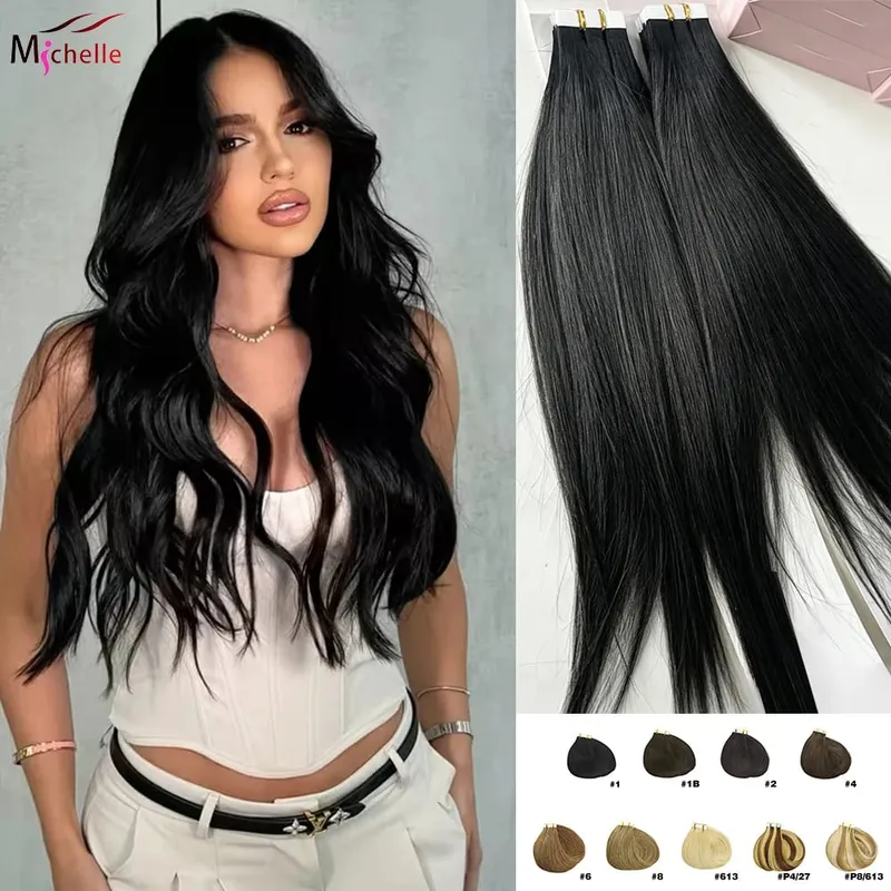 Straight Tape in Hair Extensions 100% Human Hair Seamless Invisible Straight Skin Weft 20pcs/50g Tape in Hair Extension For Wome