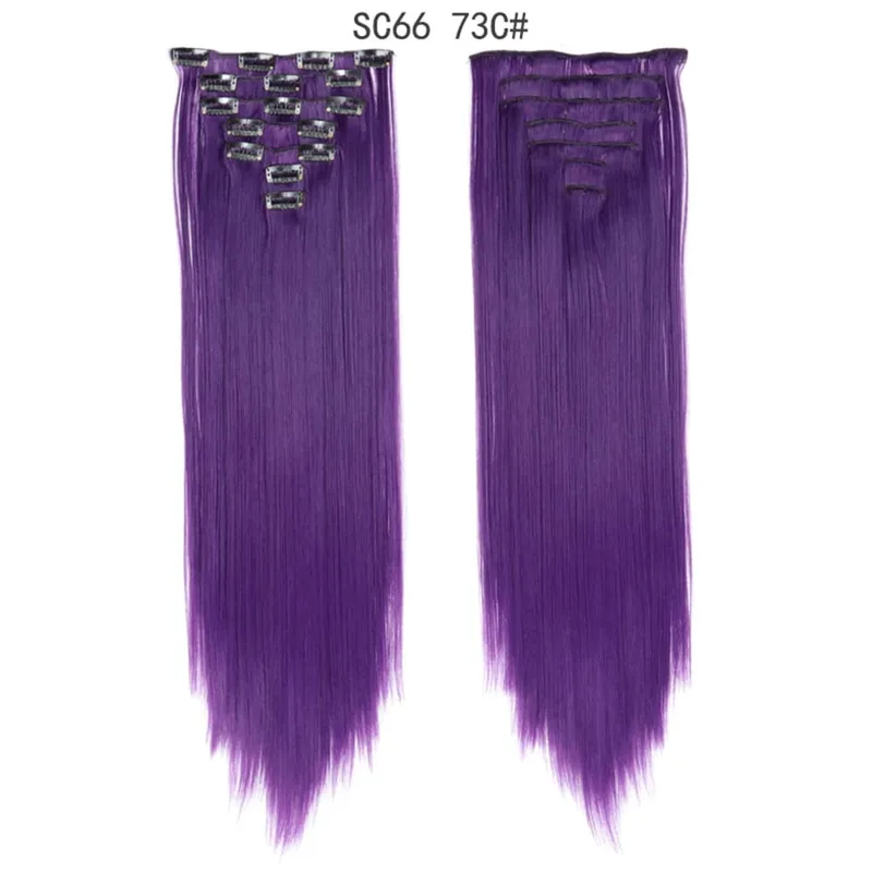 22 Polegada 16 clipes longos e retos extensões de cabelo sintético clipes em fibra de alta temperatura preto marrom ombre hairpiece budabuda