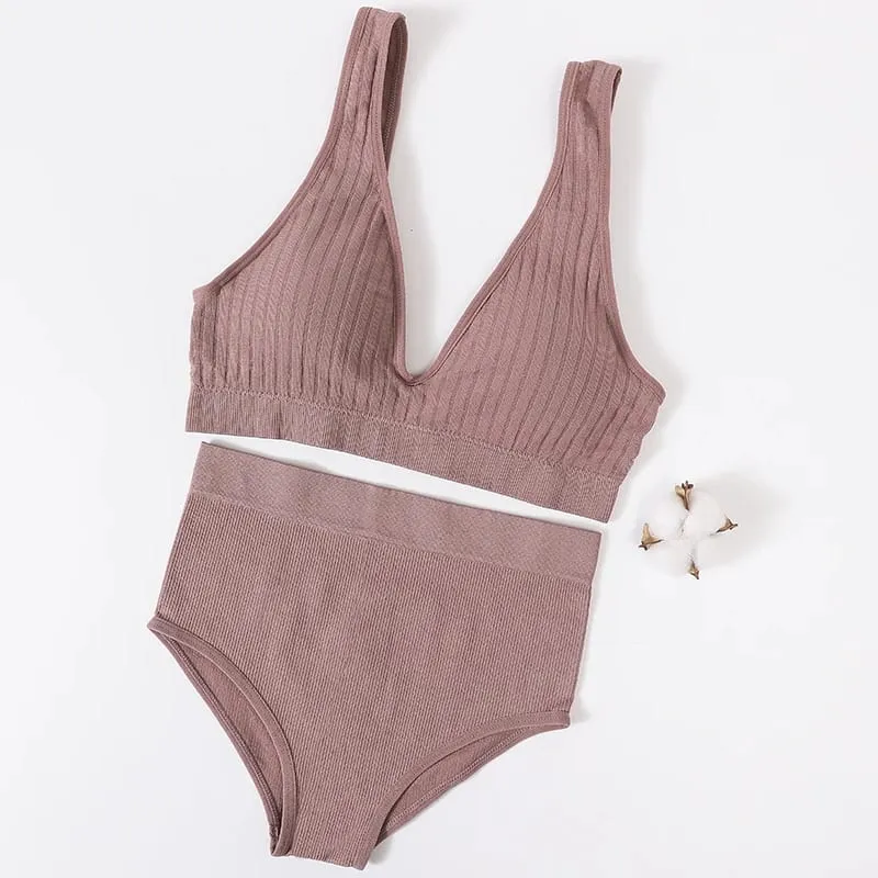 Frauen Bh Kurze Set Tiefe V Rippen Bh Nahtlose Bralette Sport Crop Top Fitness Unterwäsche Weibliche Sexy Dessous Mode Büstenhalter — image 5