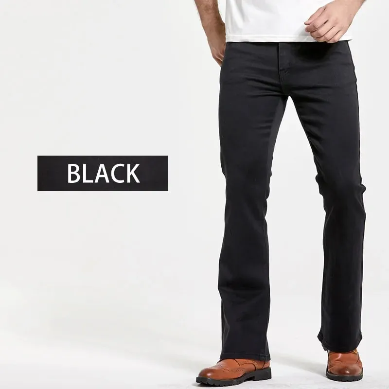 Jeans coupe botte pour hommes légèrement évasés coupe ajustée bleu noir pantalon de créateur classique pantalon en denim extensible pour hommes