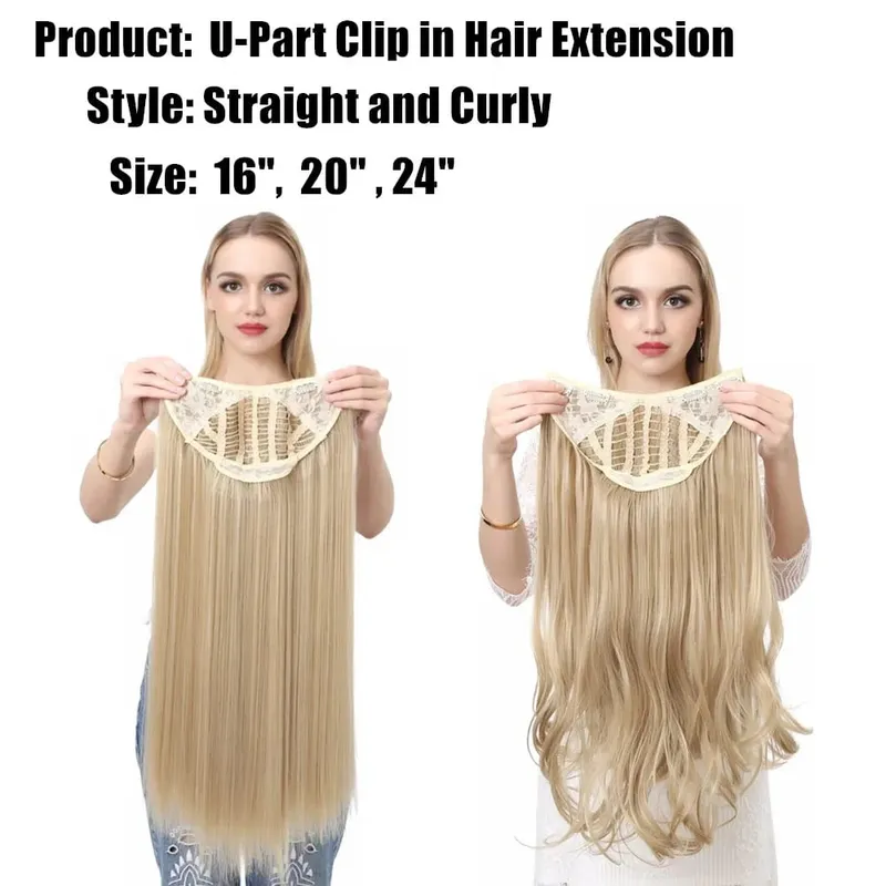 Sintético 24 "20" 16 "grampo na extensão do cabelo u parte cabelo natural em linha reta longo loiro preto falso pedaço de cabelo
