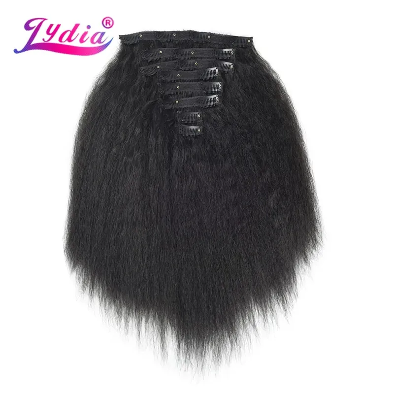 Lydia 8Pcs /Set With18Clips-In Synthetic Kinky Staight Hair Extensions Long Heat Resistant Hair-Pieces16-20 Inches Afro American