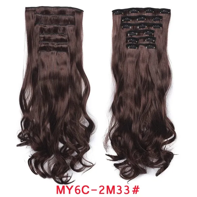 Long Wavy Hair Extensions Synthetic Clip In Hair Extensions Ombre Honey Blonde Dark Brown Thick Hairpieces 6pcs/set 20 Inch