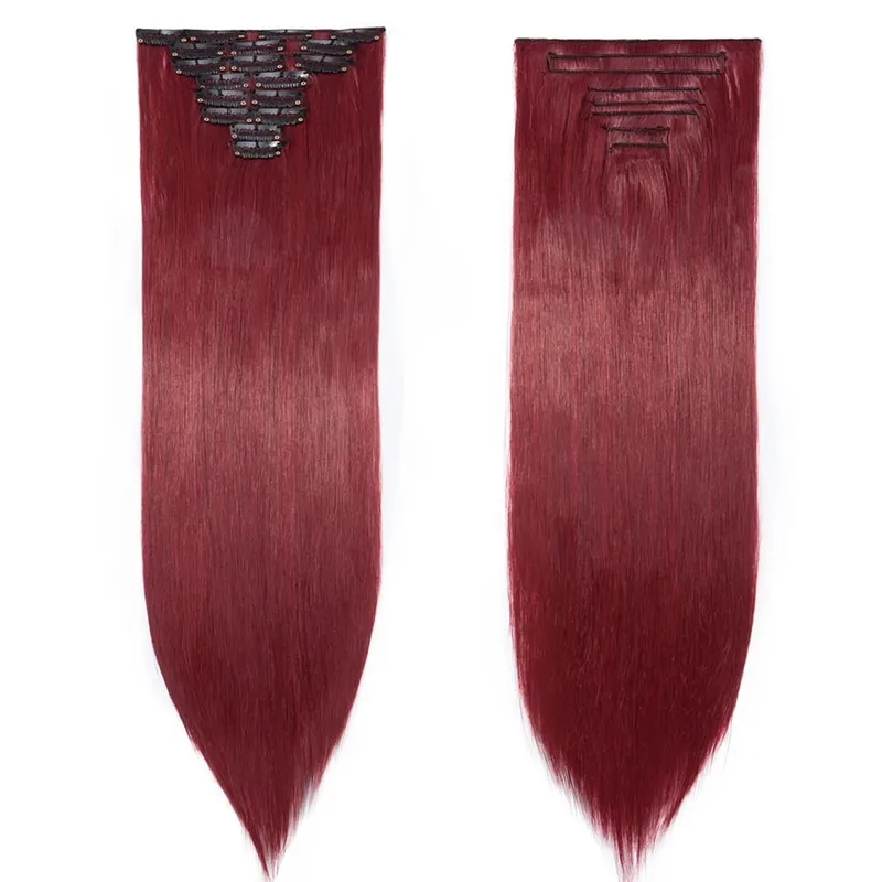 S-noilite Syntetisk 8 Stk/SÆT 24 tommer Clip In One Piece Hårforlængelse Lang Lige Bølget 53 Farve Sort Blond Clip Hårstykke