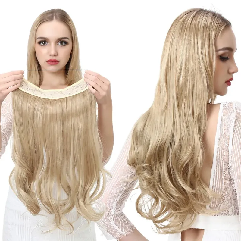Syntetyczne naturalne syntetyczne przedłużanie włosów Bez klipsa w sztucznej sztucznej ombre blond brązowy czarny różowy falisty sztuczny kawałek włosów — image 1