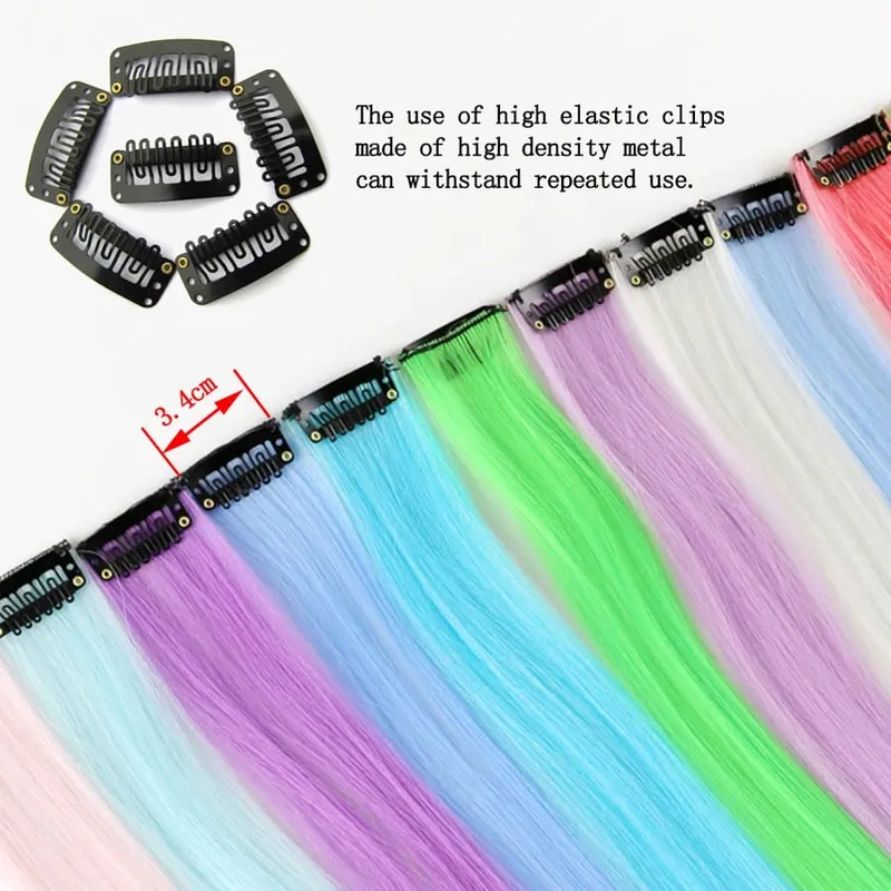 Extensión de cabello sintético con Clip para mujer, postizo falso fluorescente de una pieza con Clip brillante, 20 pulgadas, 11 colores
