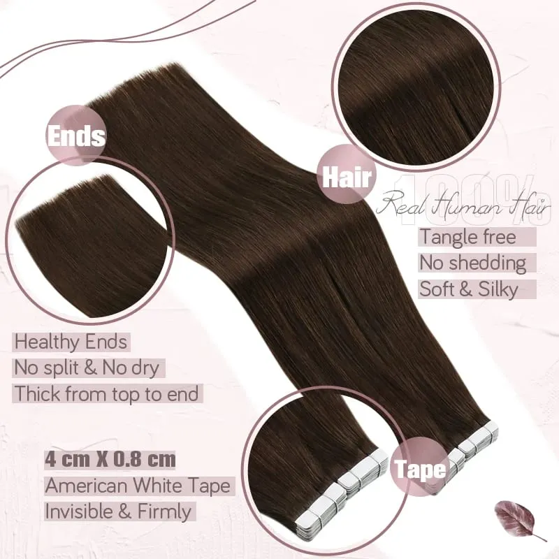 Ugeat Pita Dalam Ekstensi Rambut Remy Ekstensi Rambut Manusia Brasil Warna Coklat #4 Ekstensi Pita Rambut Manusia Asli 2.5G/Potong