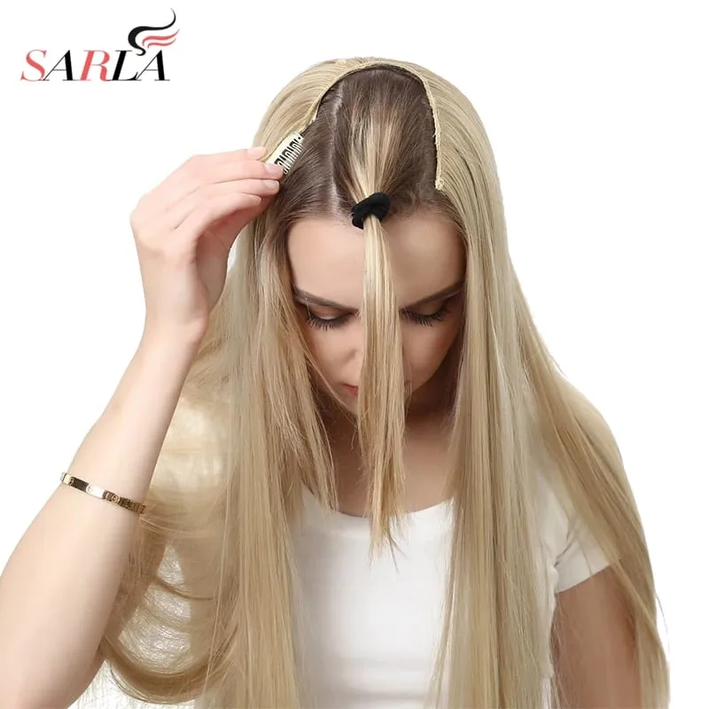 Sintético 24 "20" 16 "grampo na extensão do cabelo u parte cabelo natural em linha reta longo loiro preto falso pedaço de cabelo