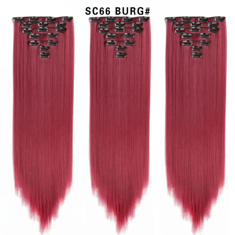 22Inch Synthetic Long Straight Clip In Hair Extensions 16 Clips For Women Fake False Hair Pieces Ombre Black Blonde Styling Hair