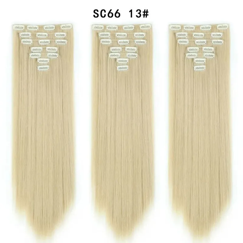 22Inch Synthetic Long Straight Clip In Hair Extensions 16 Clips For Women Fake False Hair Pieces Ombre Black Blonde Styling Hair