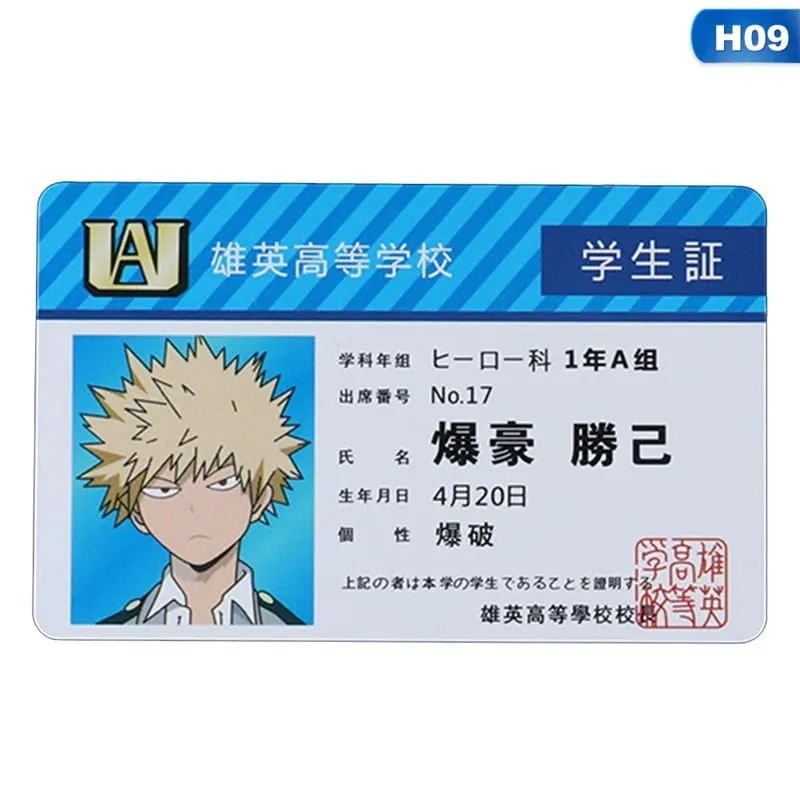 1 PCS Anime Periférico My Hero Academia PVC Cartão de identificação de estudante Cartão de alimentação escolar