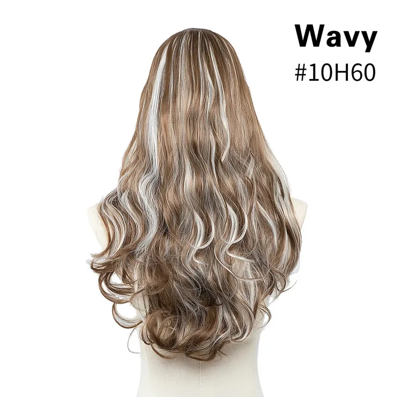 Extension de cheveux synthétiques à Clip en U de qualité supérieure, postiche longue, épaisse et bouclée, Blonde naturelle, faux cheveux résistants à la chaleur pour femmes