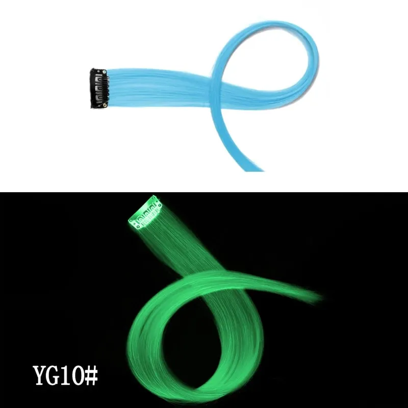 Extensión de cabello sintético con Clip para mujer, postizo falso fluorescente de una pieza con Clip brillante, 20 pulgadas, 11 colores