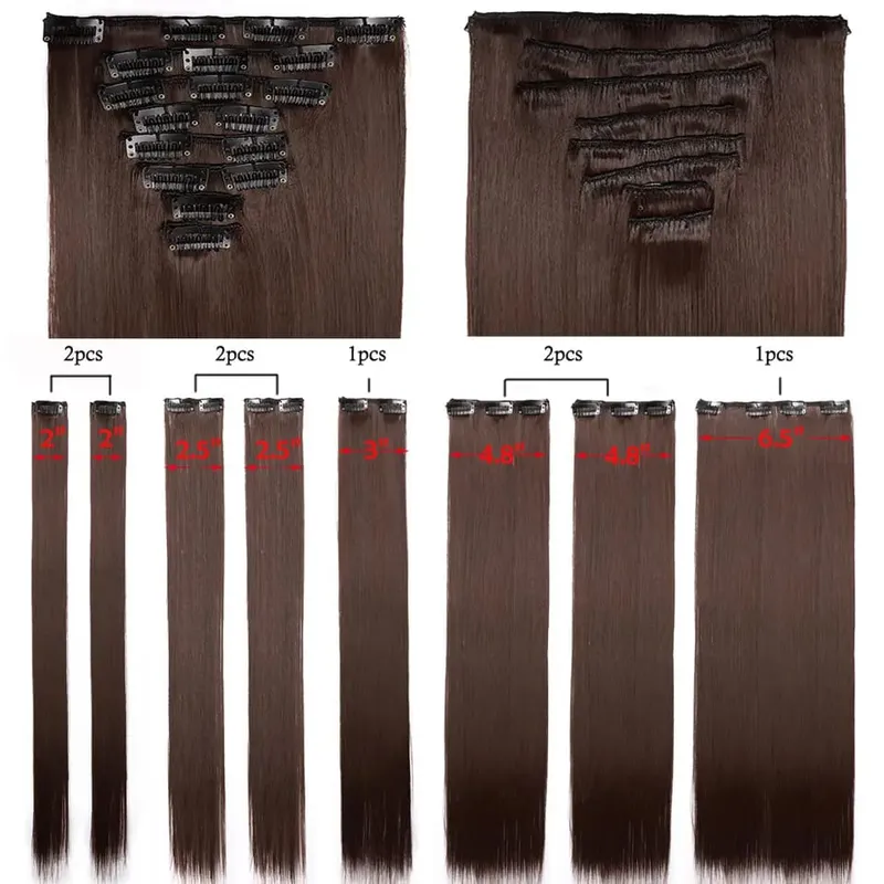 S-noilite Syntetisk 8 Stk/SÆT 24 tommer Clip In One Piece Hårforlængelse Lang Lige Bølget 53 Farve Sort Blond Clip Hårstykke