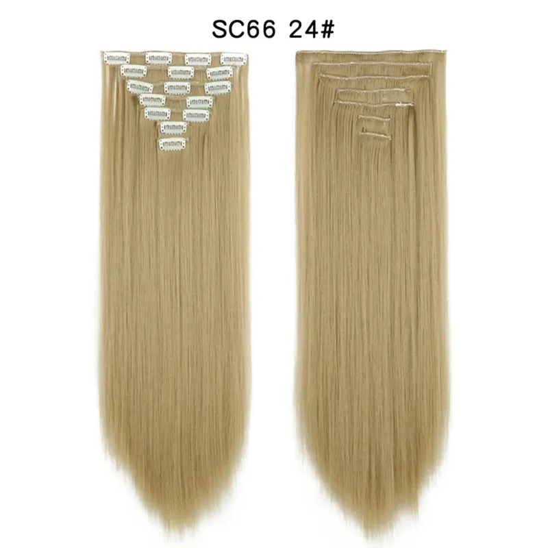 Lange lige syntetiske klips i hårforlængelser 7 stk/sæt 22" falske hårstykker Ombre sort brun blonde klips på hårforlængelser