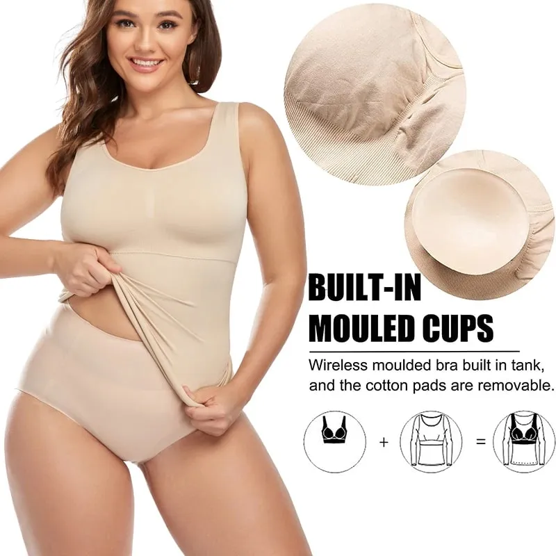 Tank Tops for Women with Built in Bra Shelf Bra Casual Wide Strap Basic Camisole Sleeveless Top Shaper with Removable Bra