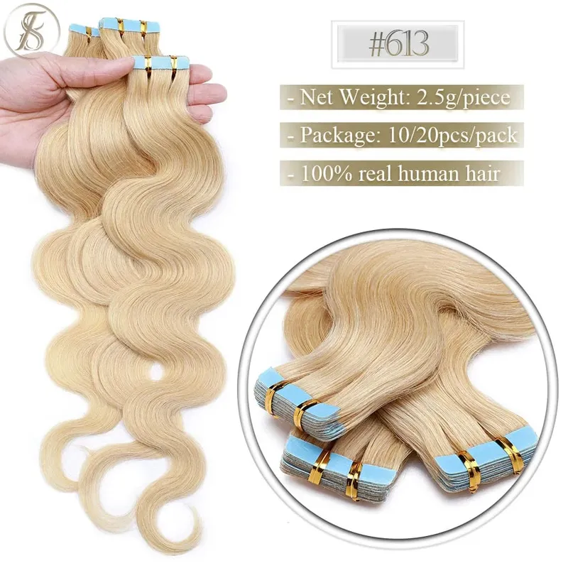 Tess Tape In Hair Extension 2.5g/pc Wavy Natural Hair Extensions Human Hair Adhesive Skin Weft Double Sides Seamless Invisible