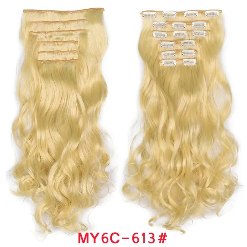 Long Wavy Hair Extensions Synthetic Clip In Hair Extensions Ombre Honey Blonde Dark Brown Thick Hairpieces 6pcs/set 20 Inch
