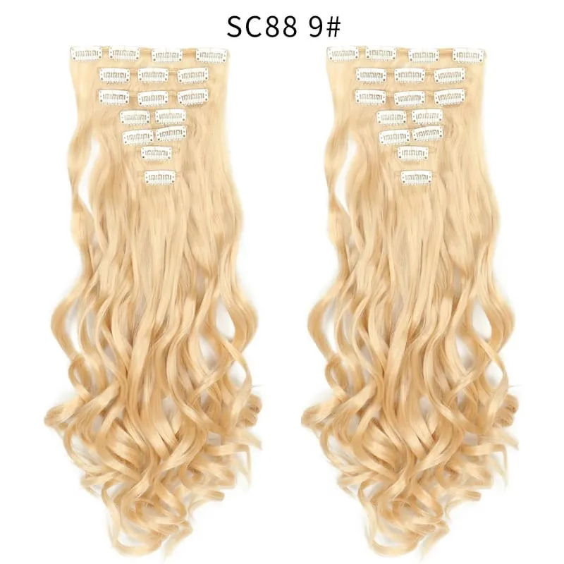 Lange lige syntetiske klips i hårforlængelser 7 stk/sæt 22" falske hårstykker Ombre sort brun blonde klips på hårforlængelser
