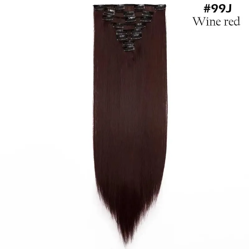 S-noilite Syntetisk 8 Stk/SÆT 24 tommer Clip In One Piece Hårforlængelse Lang Lige Bølget 53 Farve Sort Blond Clip Hårstykke