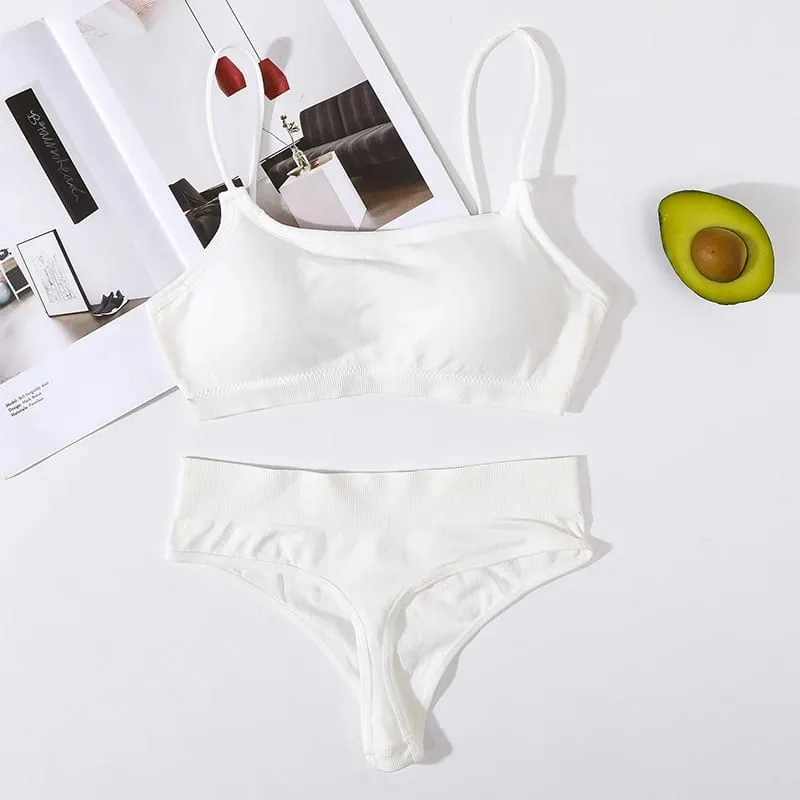 Women Seamless Bra And Panties Set Low Back Wireless Bra Top High Rise Thongs Female Underwear Removable Pads Sexy Lingerie Set
