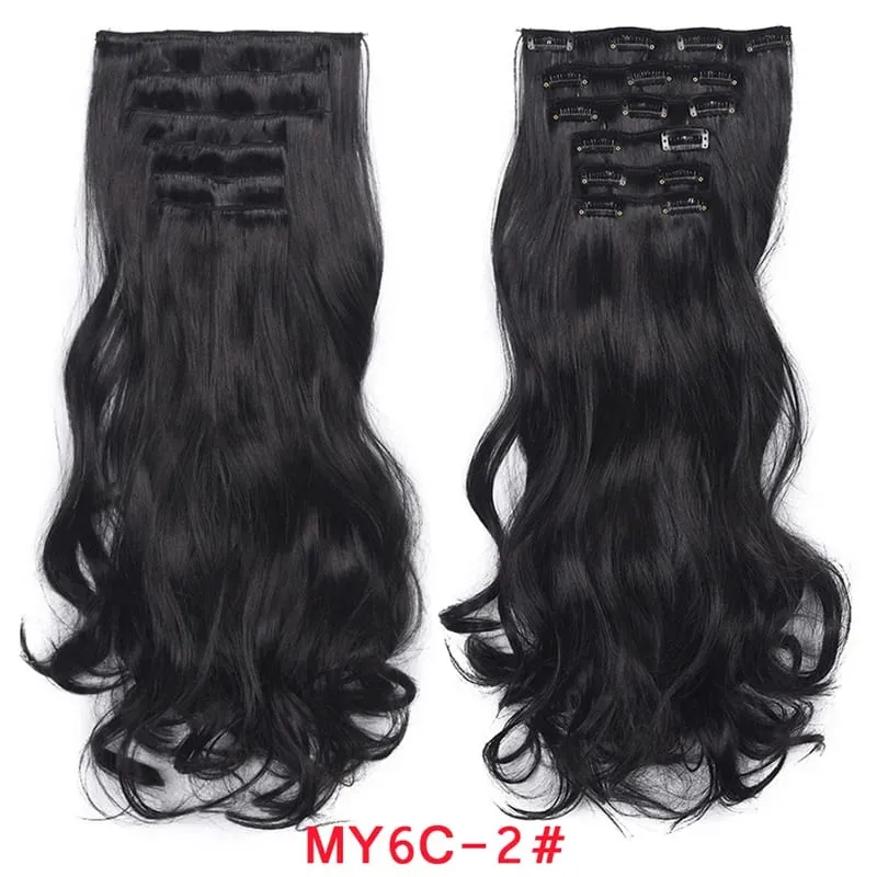 Long Wavy Hair Extensions Synthetic Clip In Hair Extensions Ombre Honey Blonde Dark Brown Thick Hairpieces 6pcs/set 20 Inch
